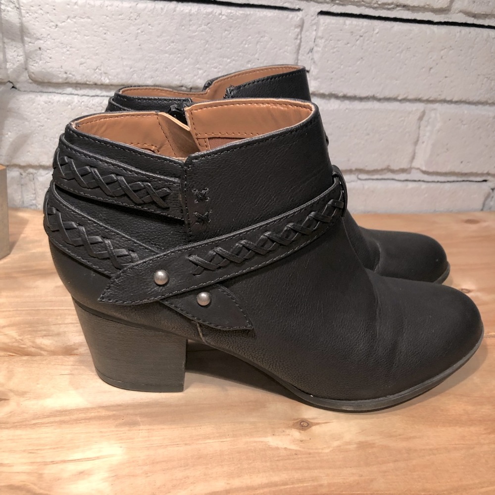 Indigo Road black booties with side zip and braid detail